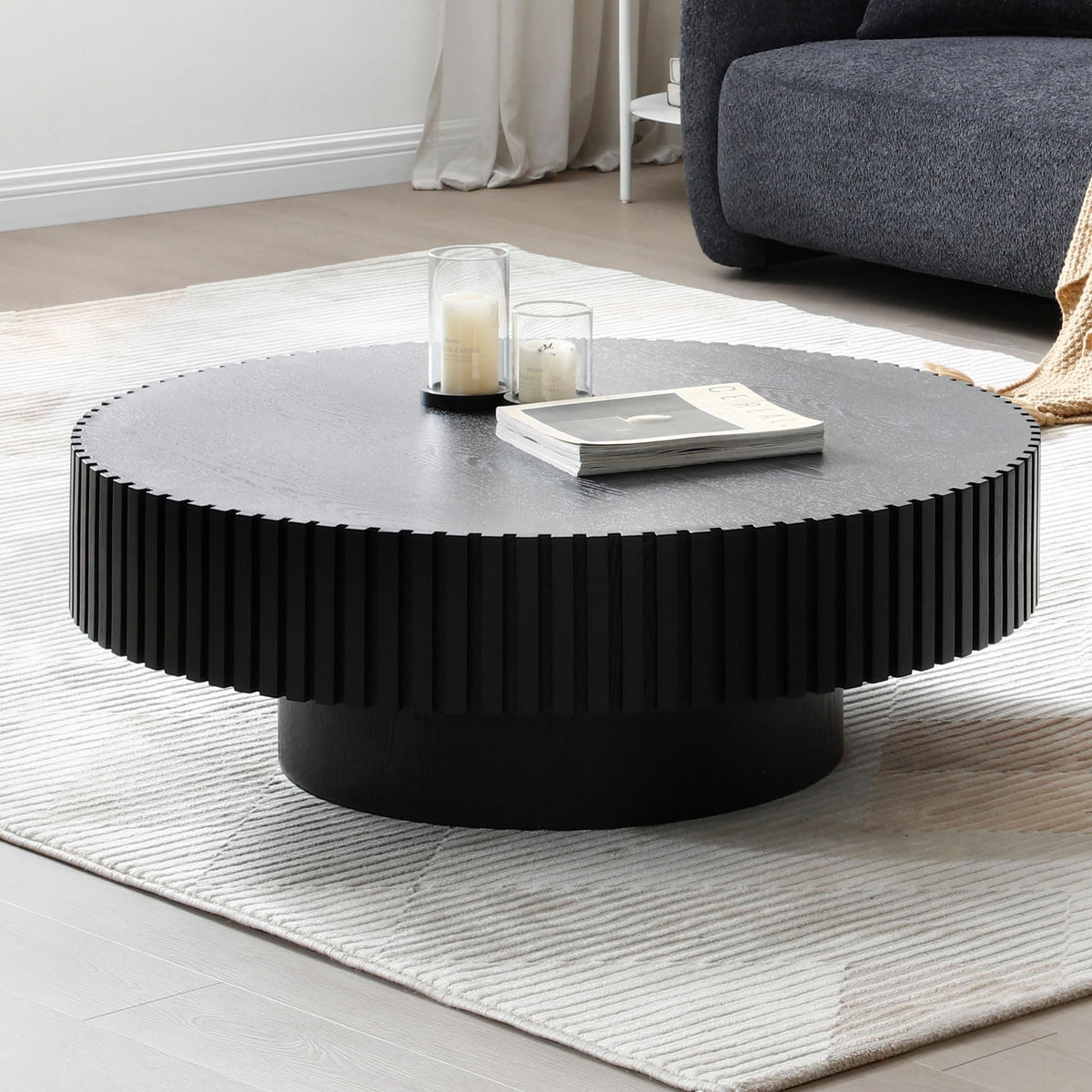 Matt Black Round Nesting Wood Coffee Table O26207