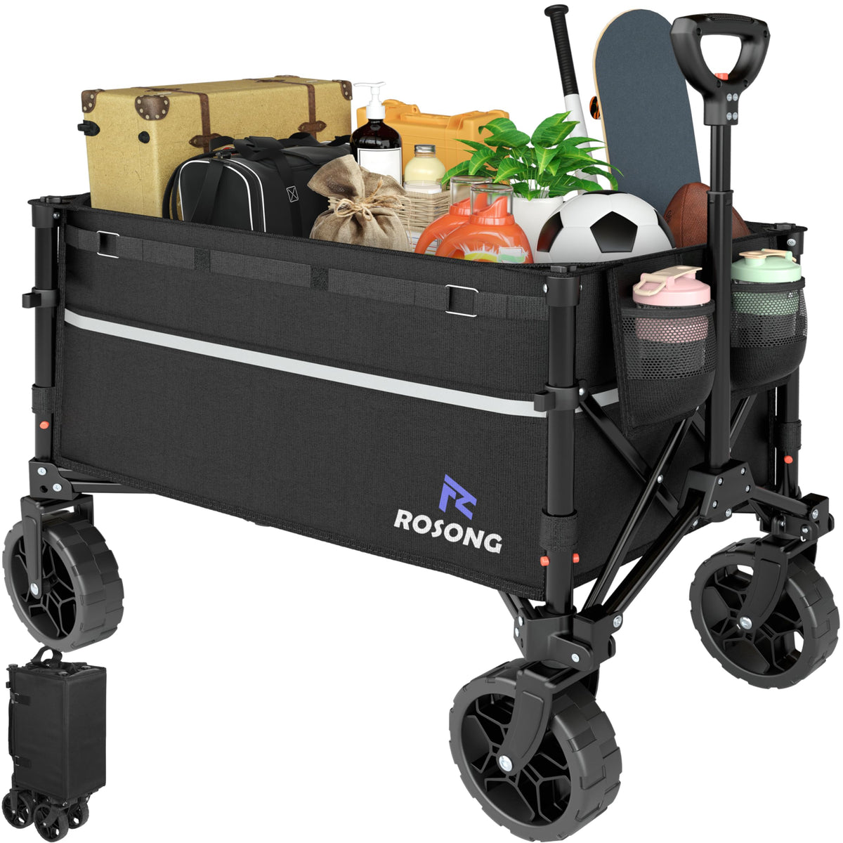 Collapsible Heavy Duty Wagon Cart with Wheels 120L Black N708