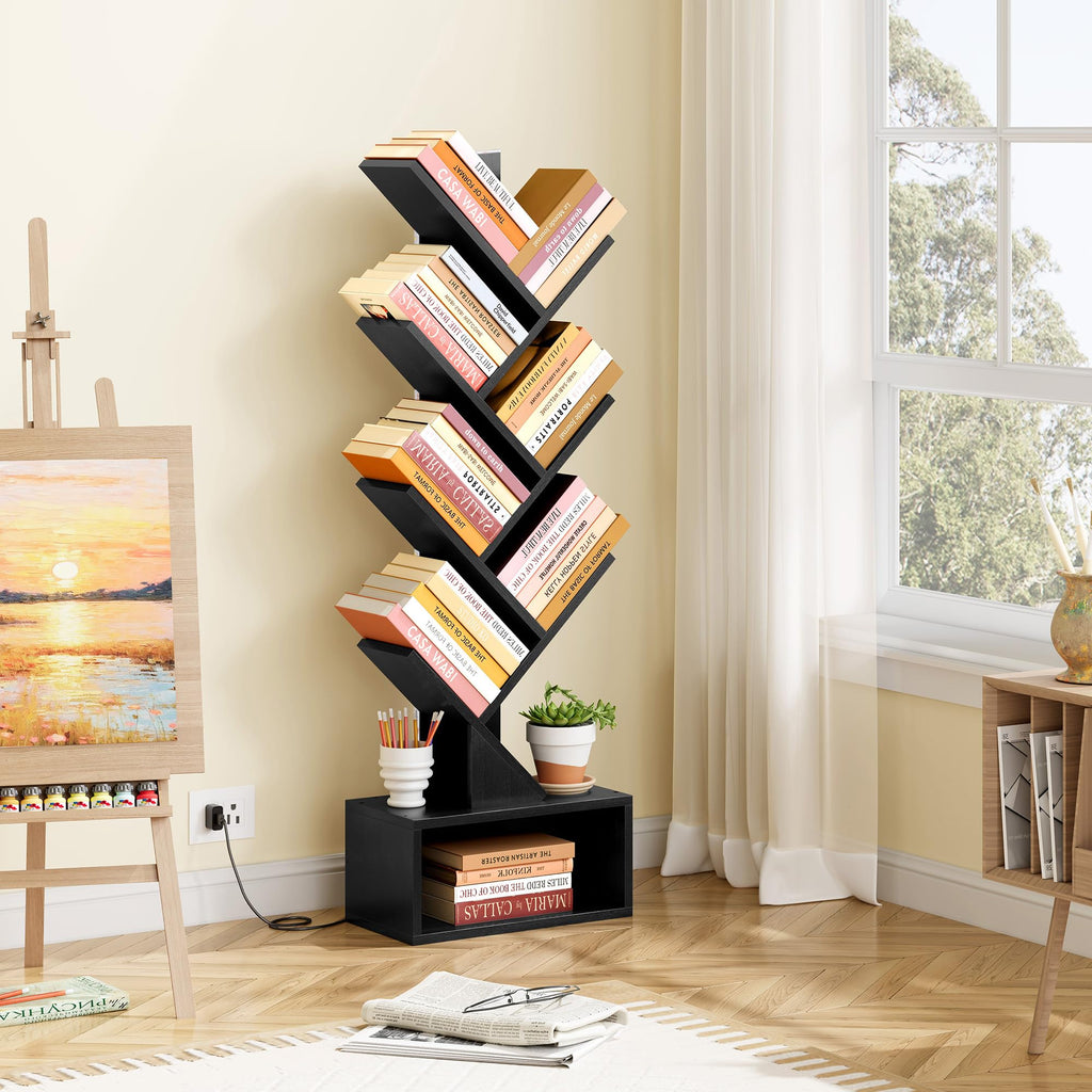 6 Tier Tree Bookshelf with Drawer and LED Lights N2219