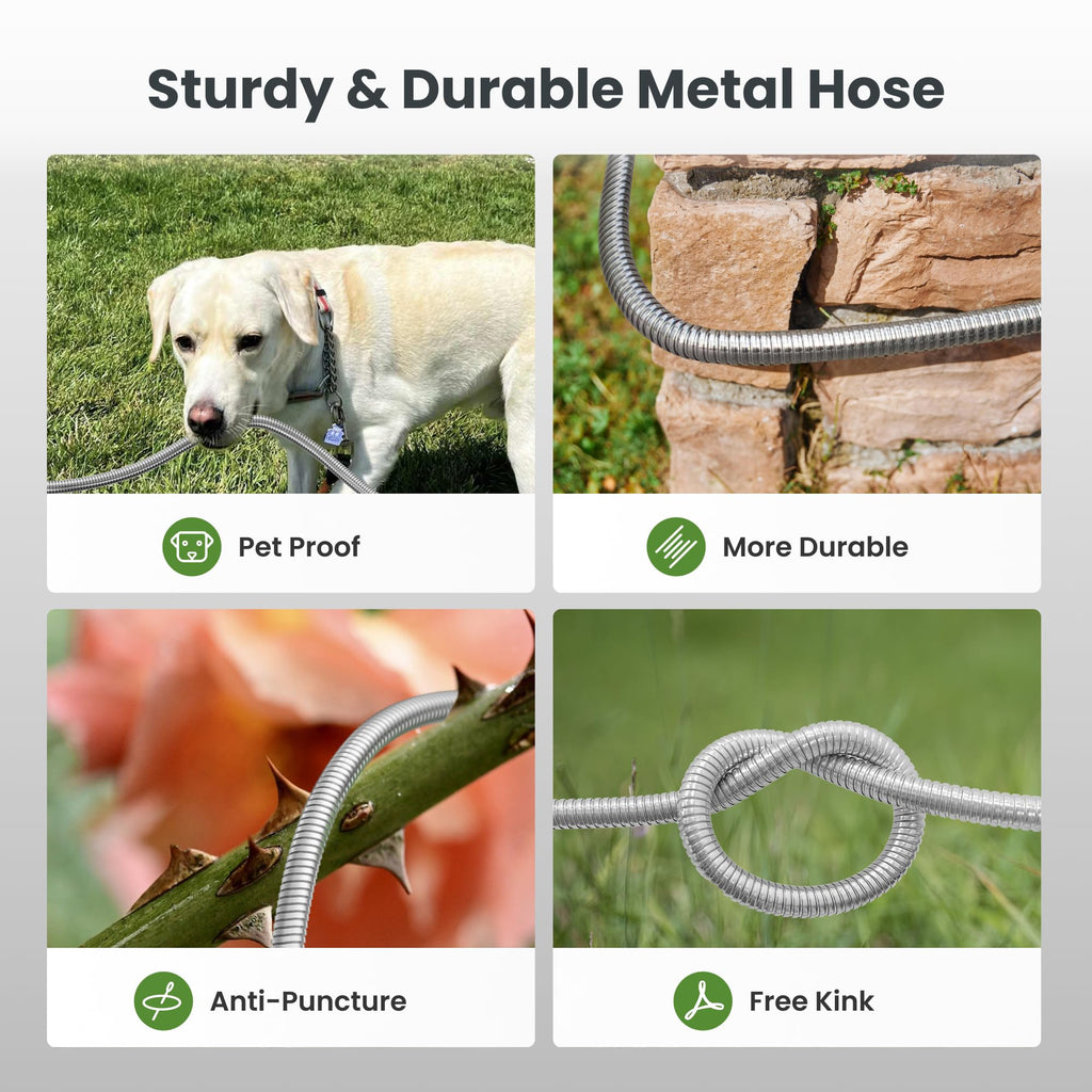 100ft Stainless Steel Garden Hose with Spray Nozzle G362770
