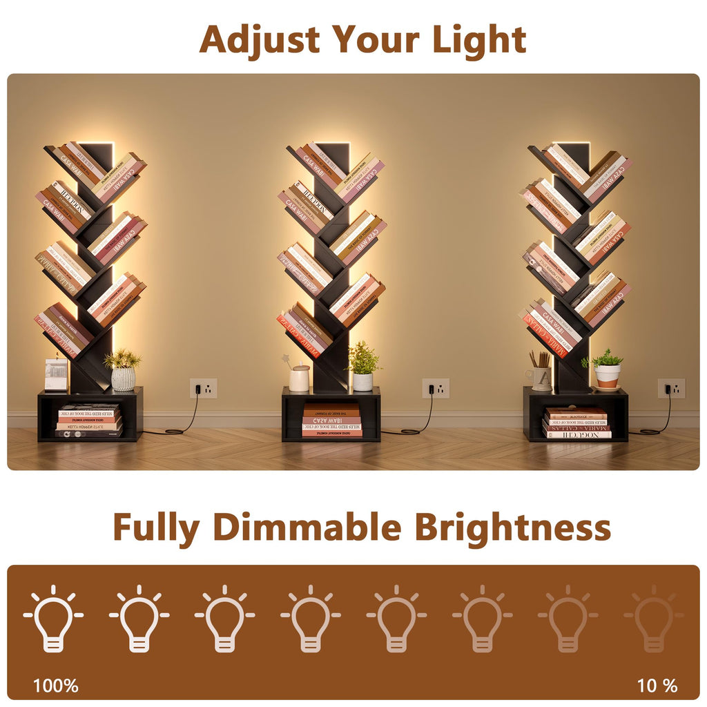 6 Tier Tree Bookshelf with Drawer and LED Lights N2219