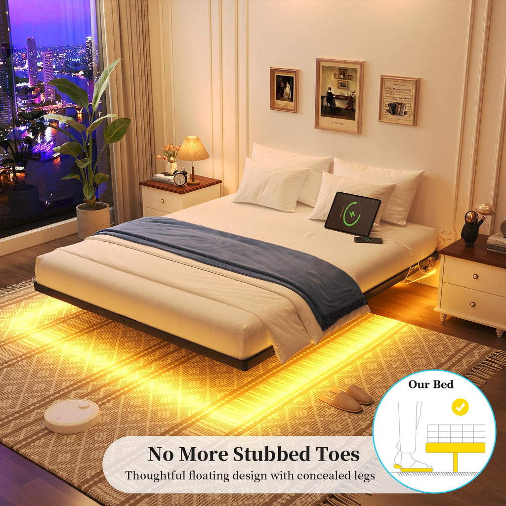 Full Size Metal Floating Bed Frame with LED Lights T37015