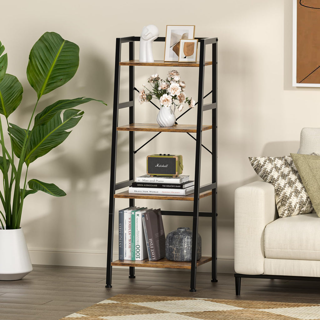 4-Tier Industrial Bookshelf with Steel Frame I774