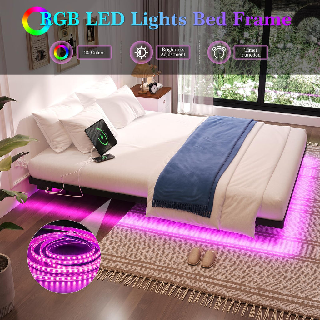 Full Size Metal Floating Bed Frame with LED Lights T37015