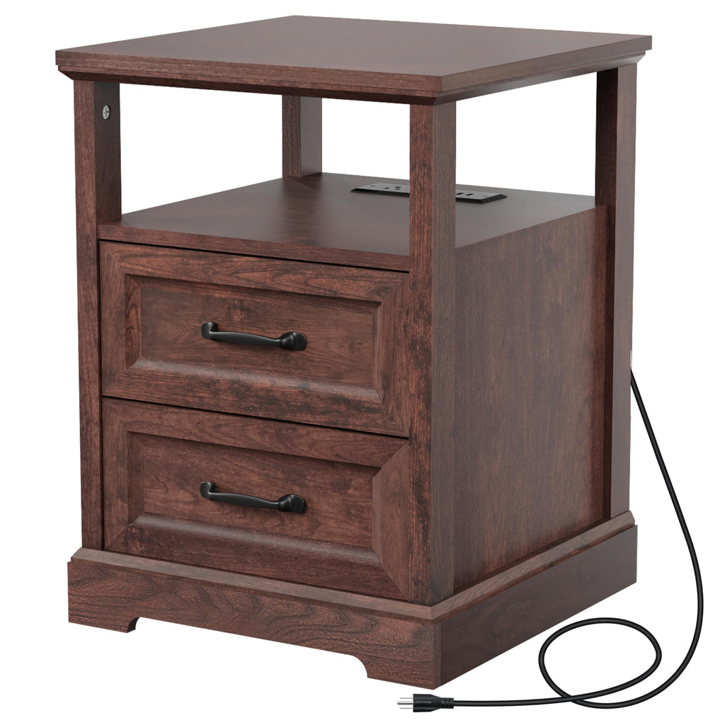 18'' Wood Nightstand with Charging Station E4000