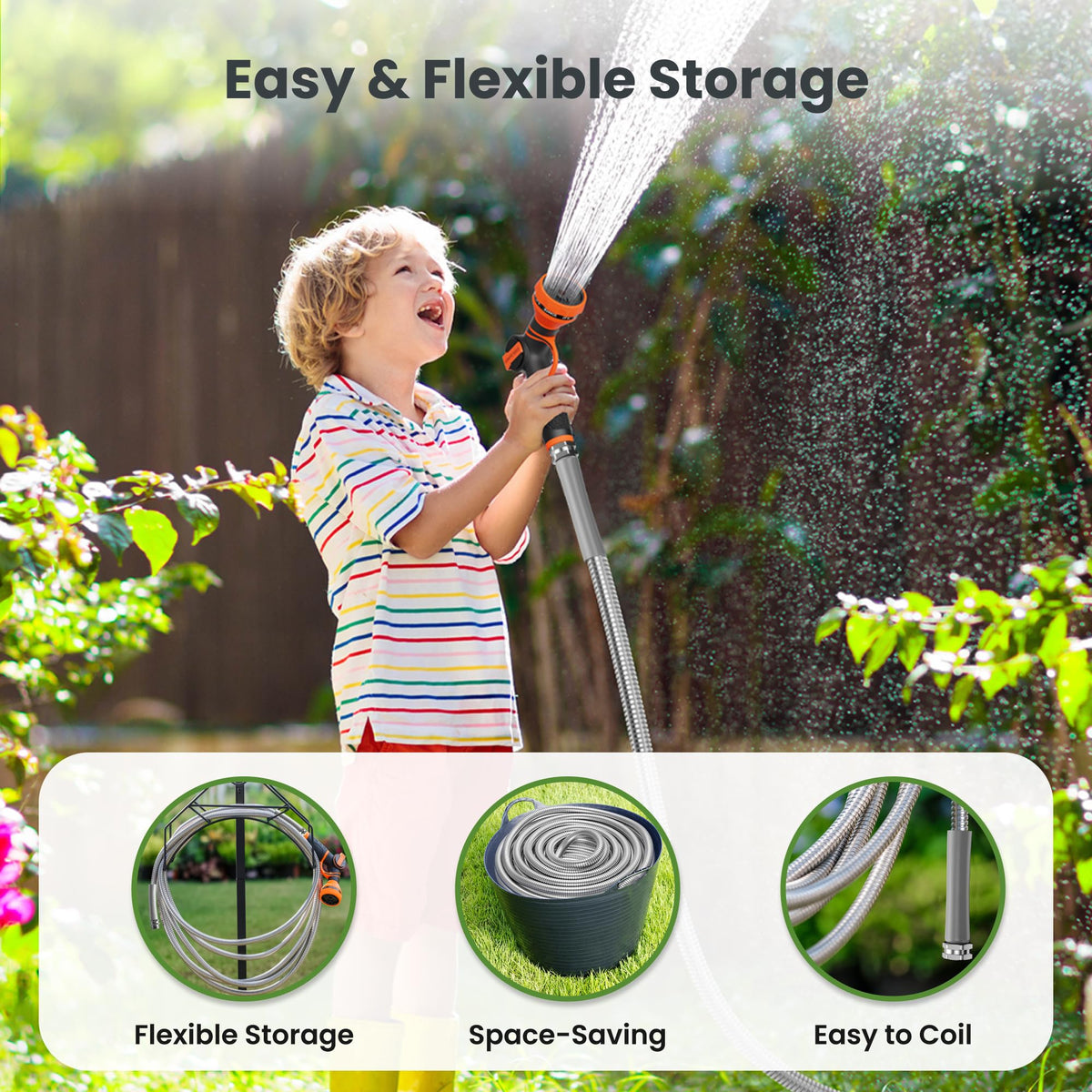100ft Stainless Steel Garden Hose with Spray Nozzle G362770