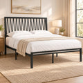 Black Metal Queen Bed Frame with Geometric Headboard H79191