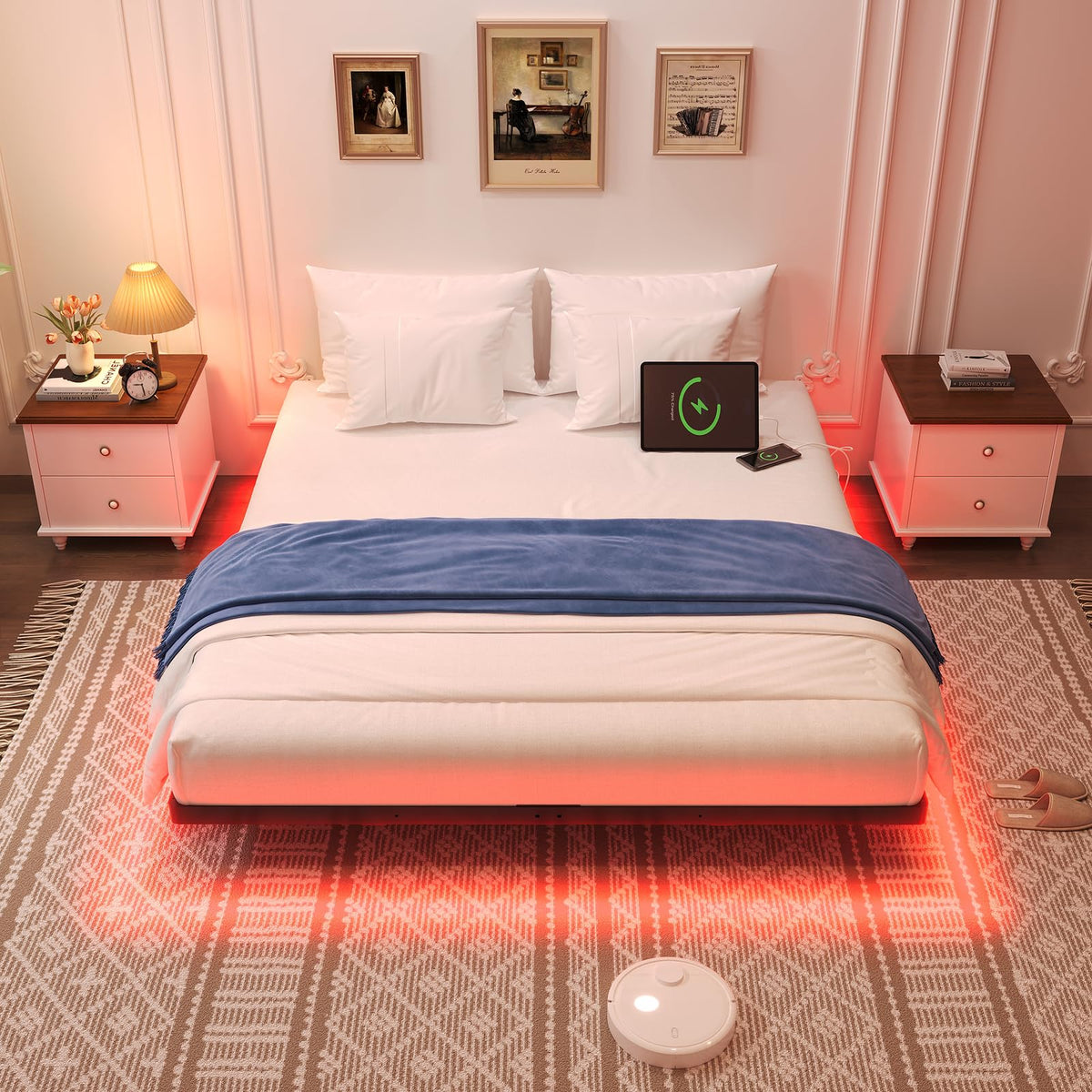 Full Size Metal Floating Bed Frame with LED Lights T37015