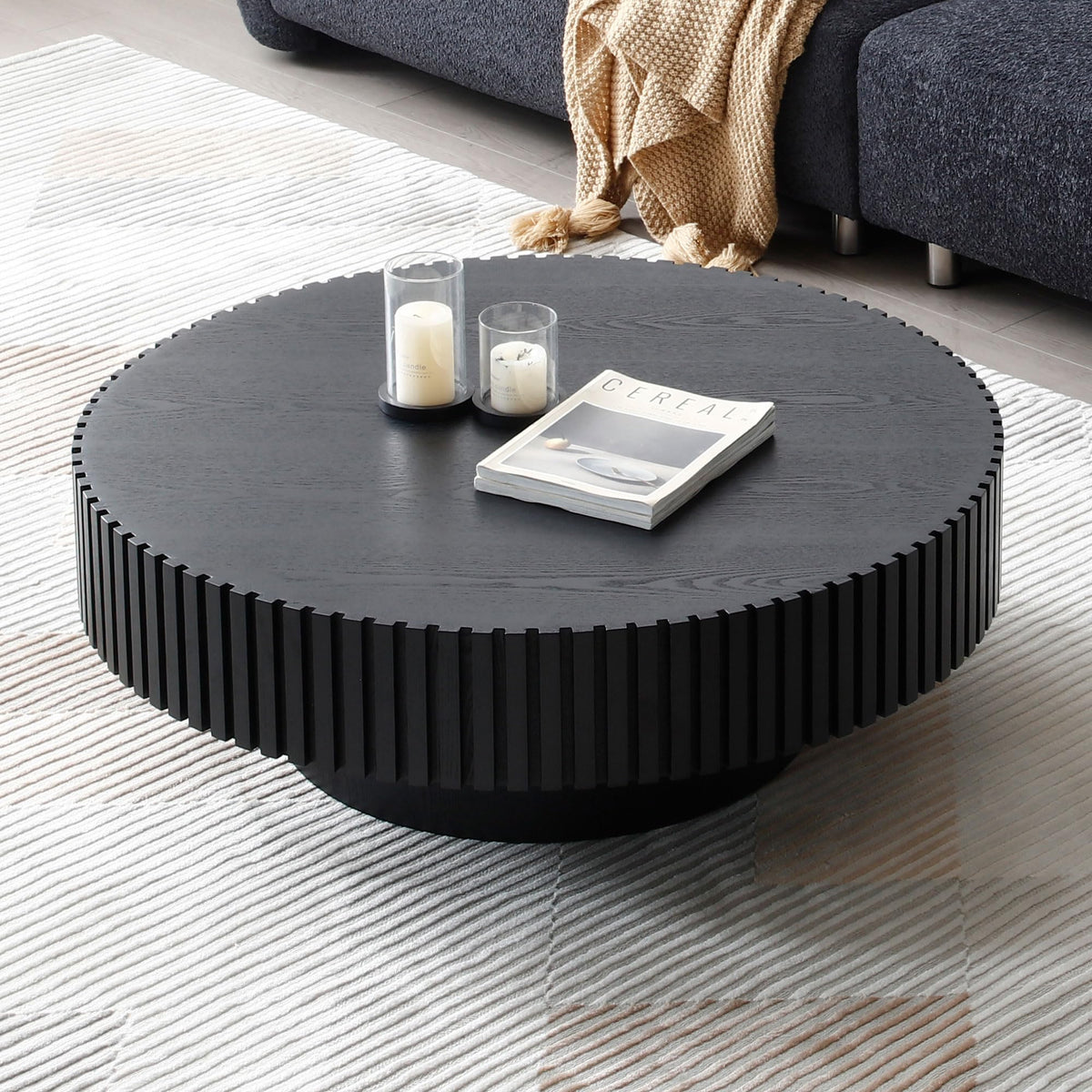 Matt Black Round Nesting Wood Coffee Table O26207