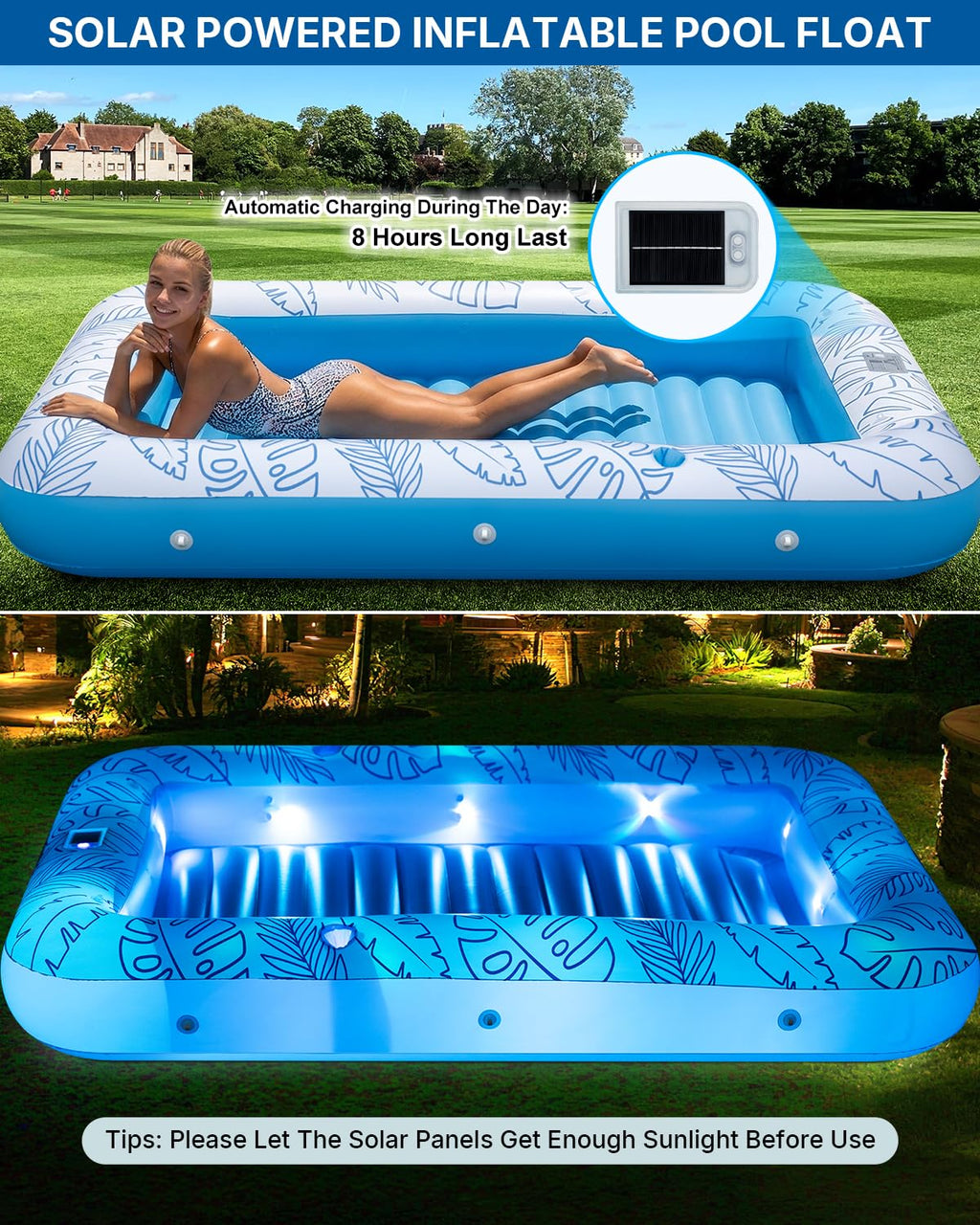 Inflatable Tanning Pool Float with Lights and Pillow T505890