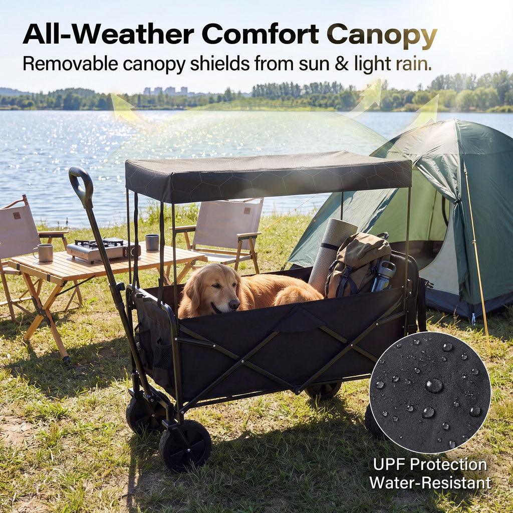 Large Dog Wagon Cart with Canopy, All-Terrain Wheels, Ramp Tailgate G209106
