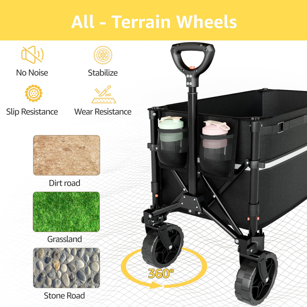Collapsible Heavy Duty Wagon Cart with Wheels 120L Black N708