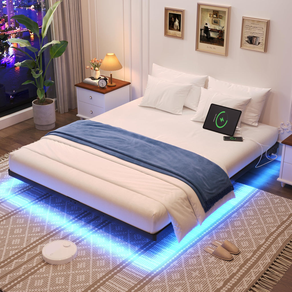 Full Size Metal Floating Bed Frame with LED Lights T37015