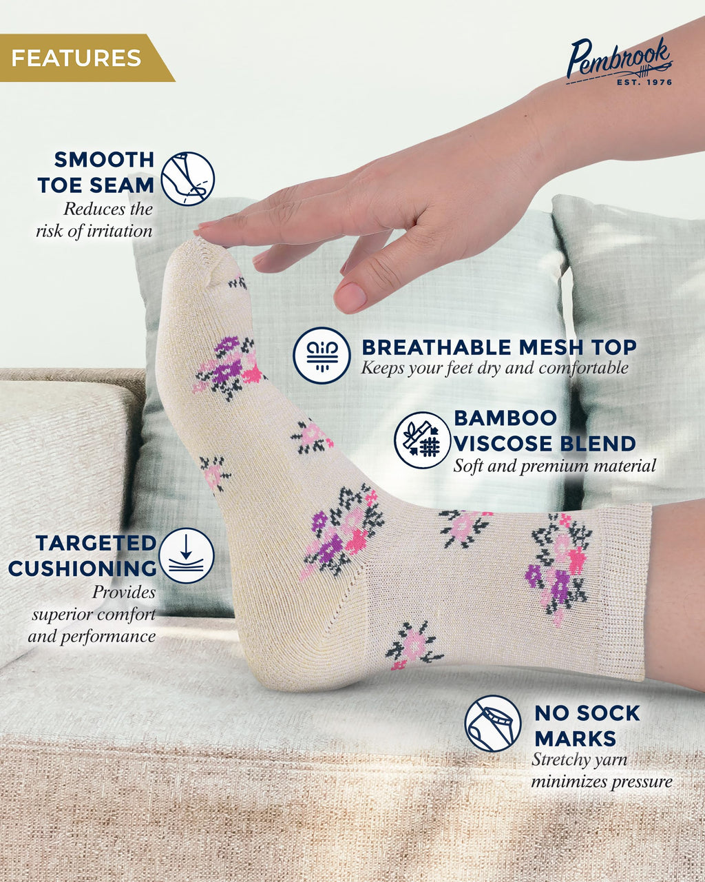 Breathable Bamboo Viscose Ankle Diabetic Socks 4 Pairs H19957