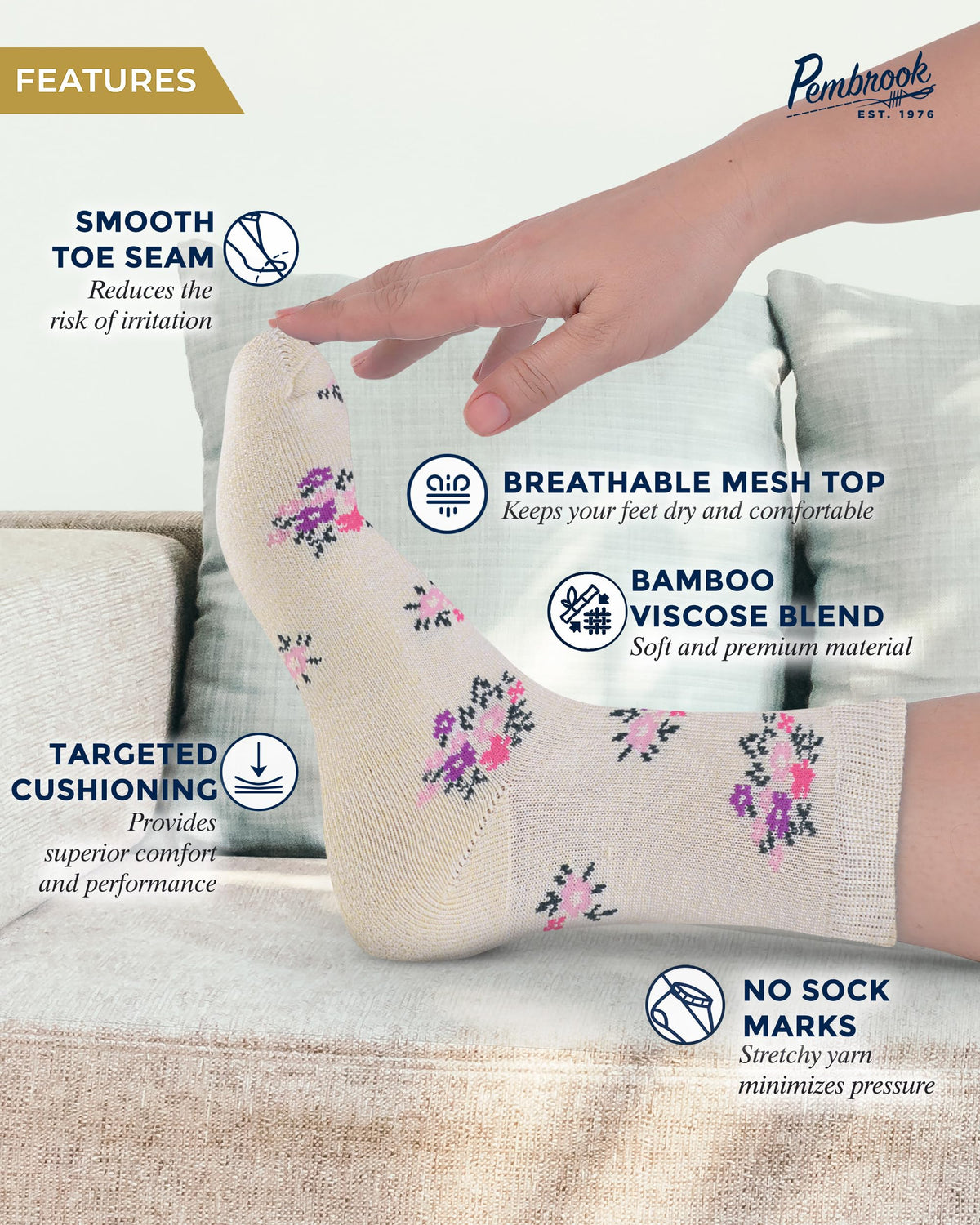 Breathable Bamboo Viscose Ankle Diabetic Socks 4 Pairs H19957