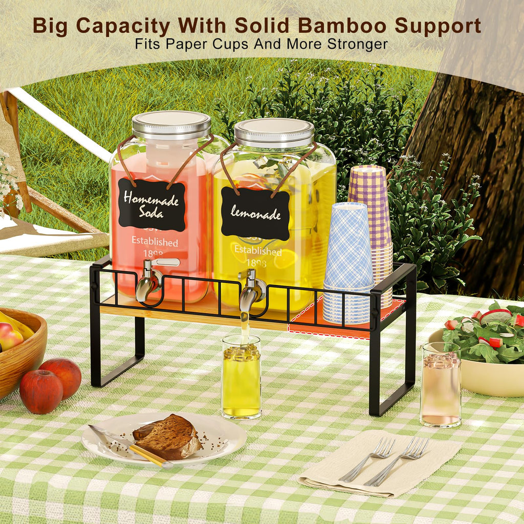 2 Pack 1 Gallon Glass Beverage Dispenser with Spigot and Ice Core V3125