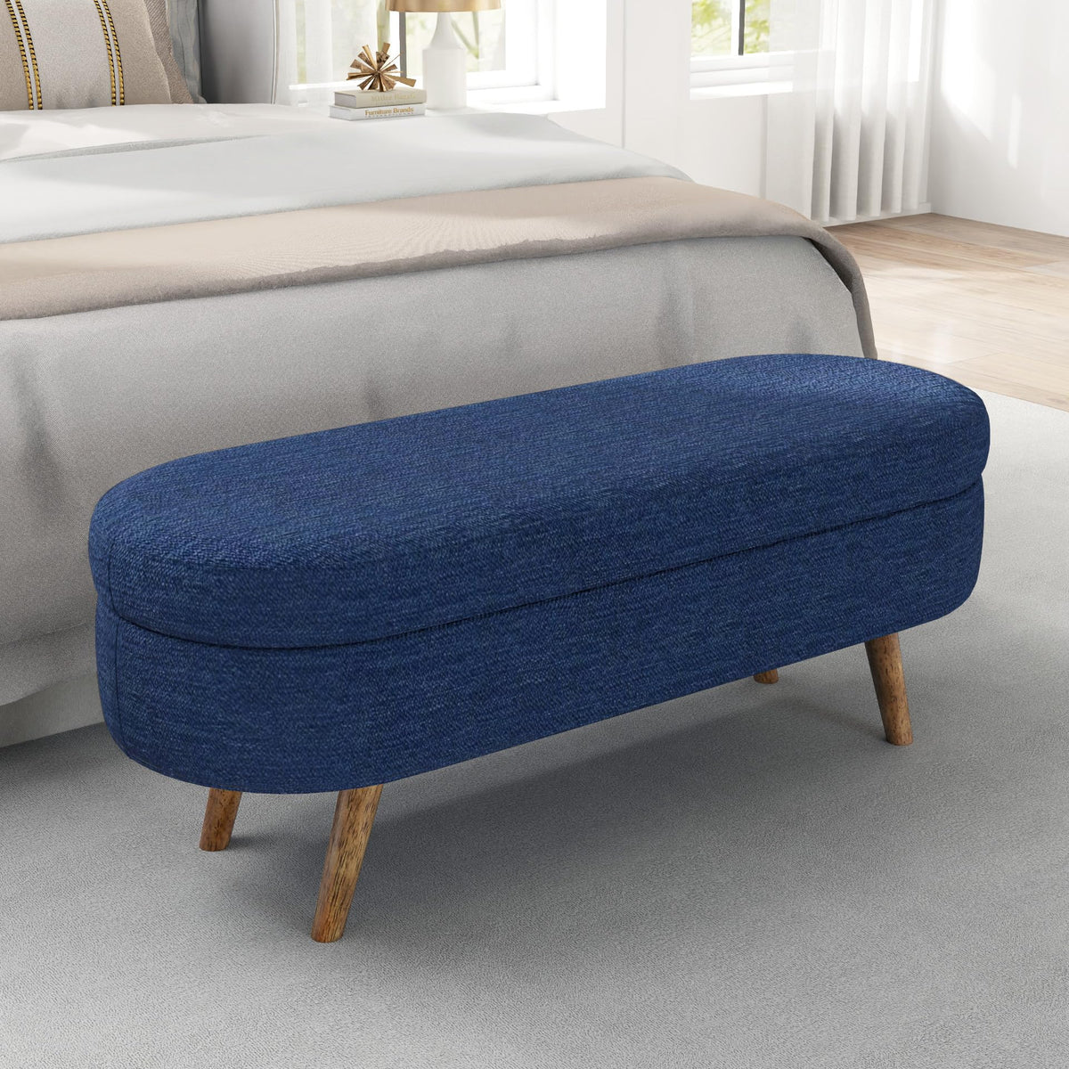Oval Storage Bench with Rubber Wood Legs P78576