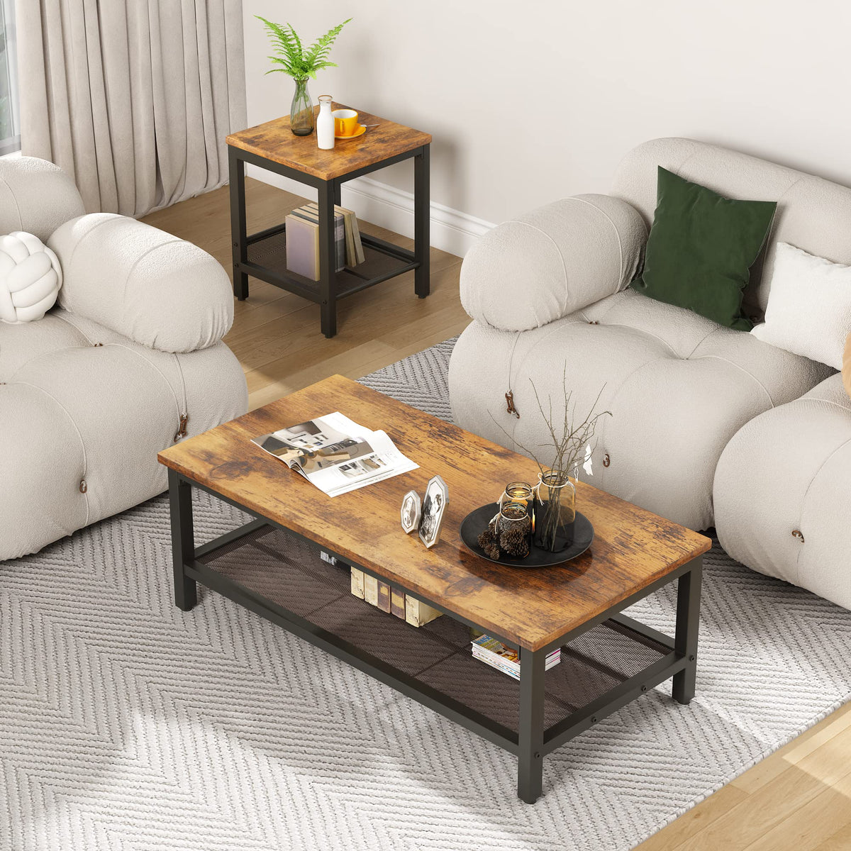 3 Pieces Coffee Table Set with 2 End Side Tables C83491