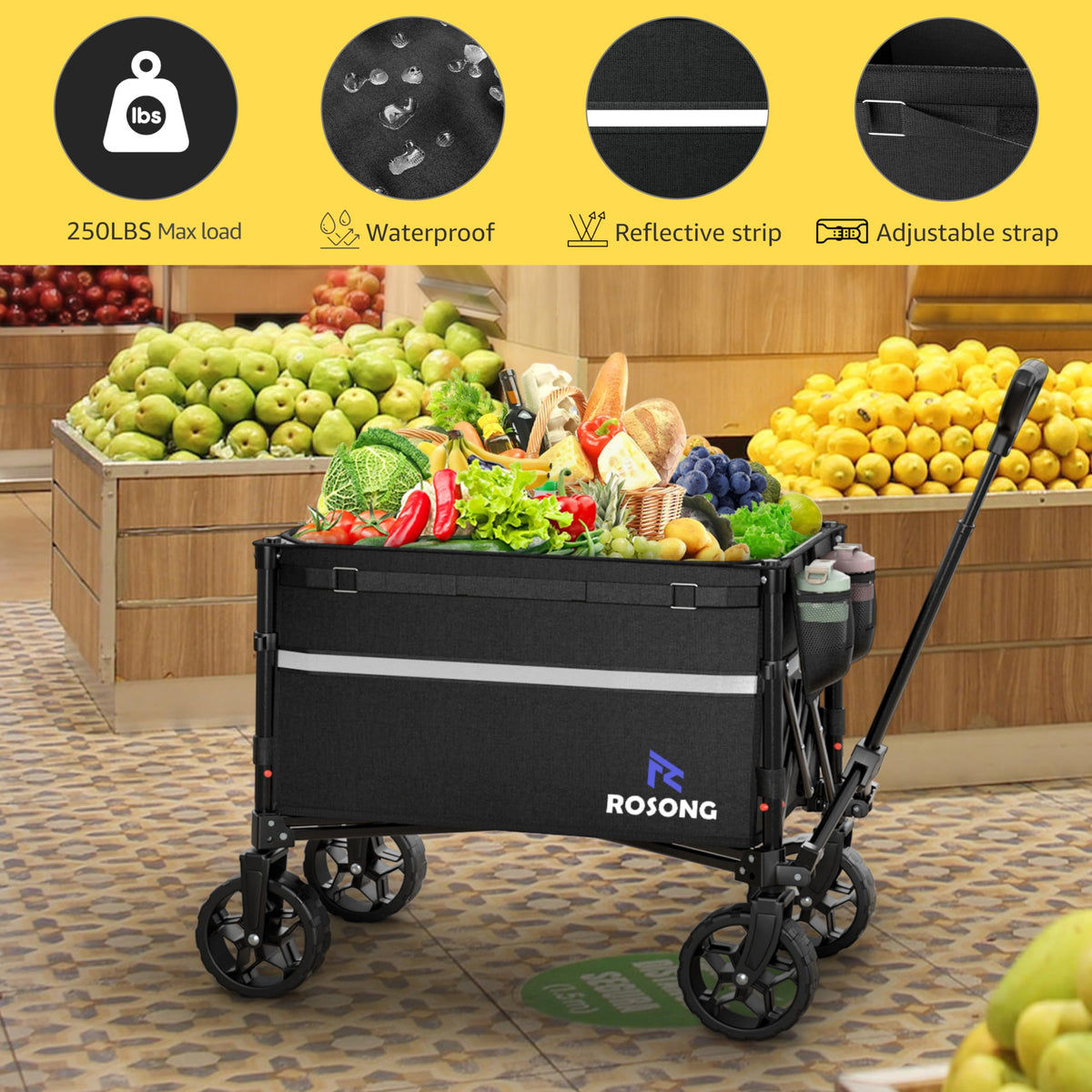 Collapsible Heavy Duty Wagon Cart with Wheels 120L Black N708